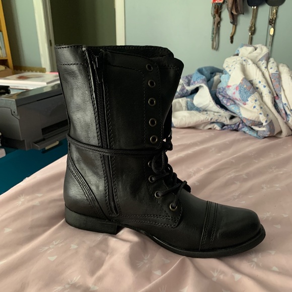 Steve Madden Leather Combat Boots - Black - Picture 2 of 6
